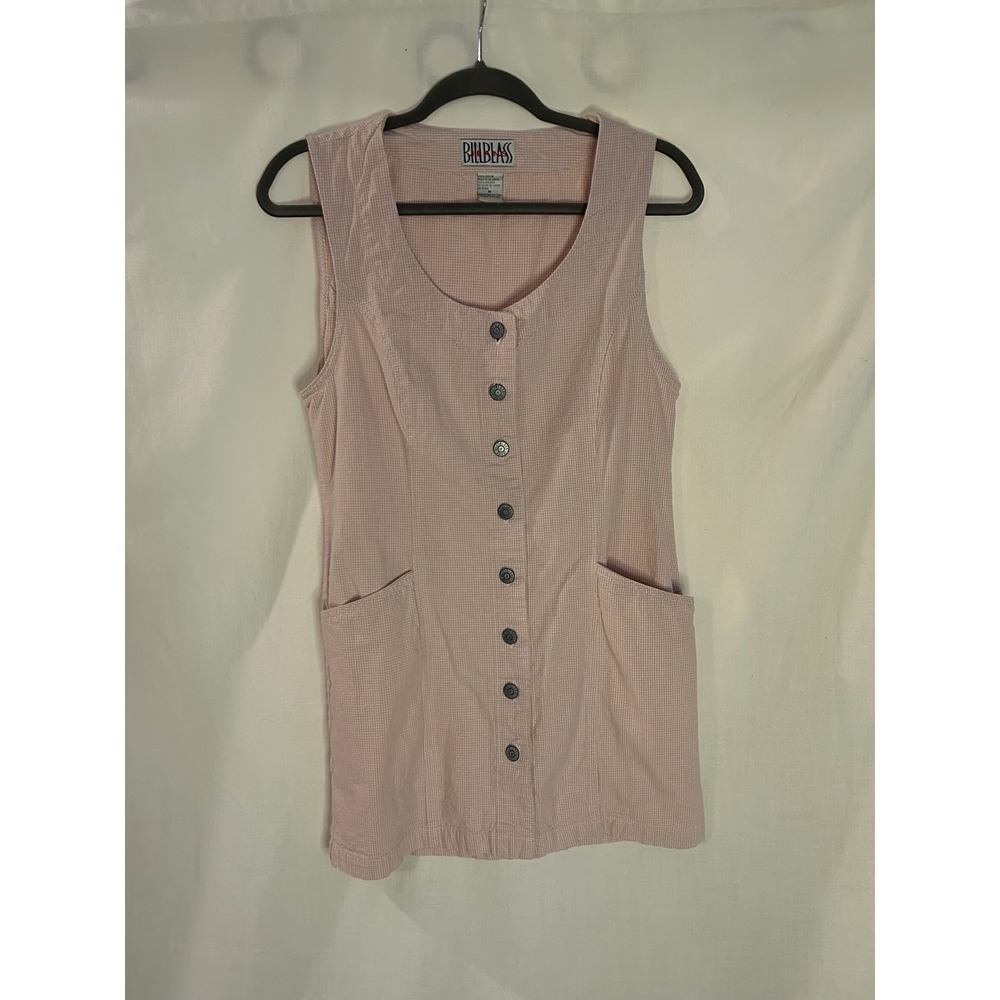 Vintage Bill Blass Jeans Pink Gingham Button Front Cotton Mini Dress Pockets M